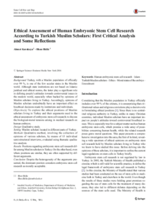 Ethical Assessment of Human Embryonic Stem Cell Research According to Turkish Muslim Scholars: First Critical Analysis and Some Reflections